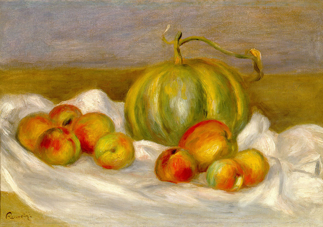 Reproduction du tableau « Nature morte au melon et aux pêches - Pierre-Auguste Renoir » par Alpha Reproduction en peinture à l’huile