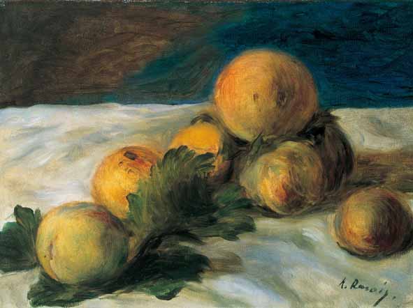 Reproduction du tableau « Nature morte aux pêches - Pierre-Auguste Renoir » par Alpha Reproduction en peinture à l’huile