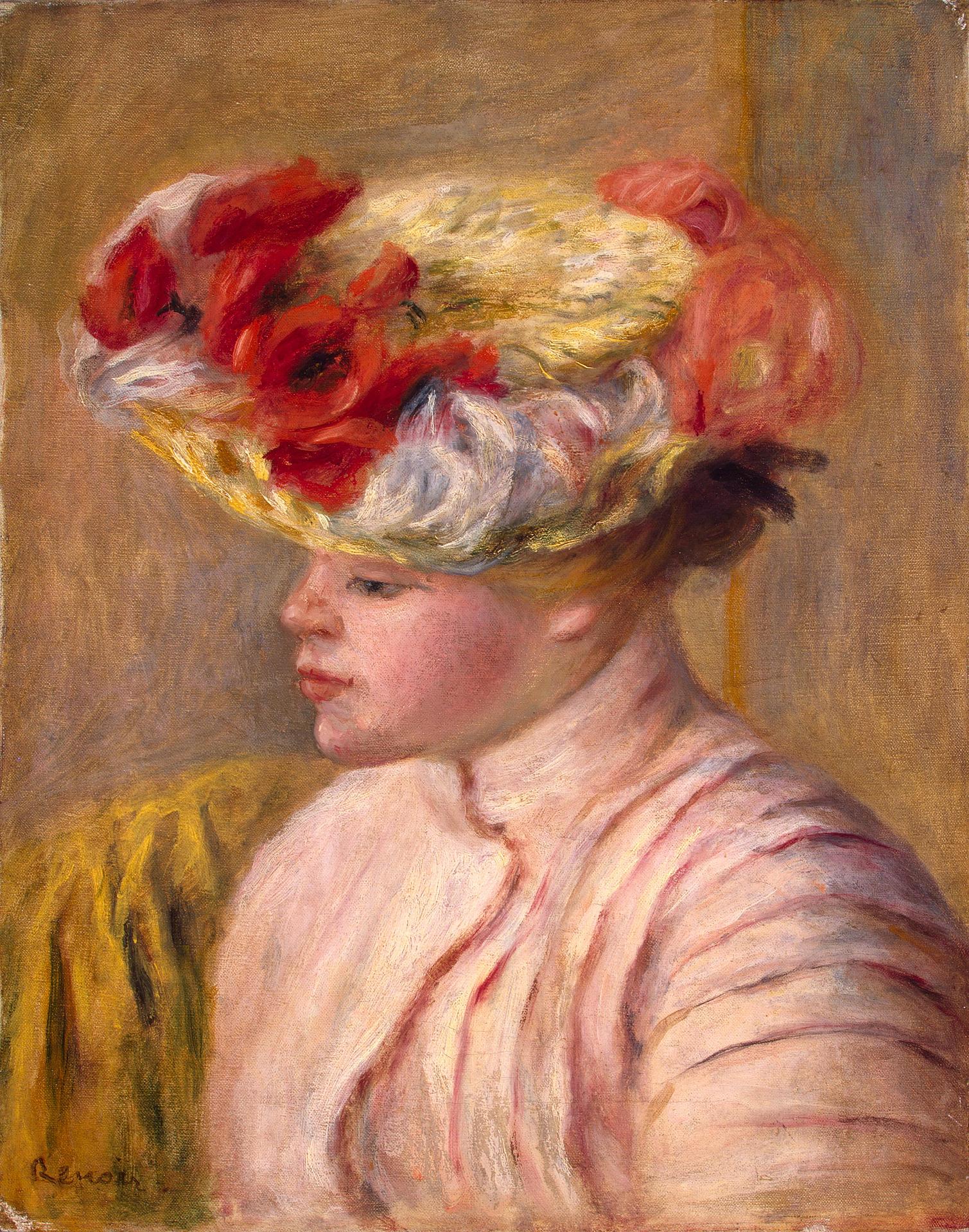 Reproduction du tableau « Jeune femme au chapeau fleuri - Pierre-Auguste Renoir » par Alpha Reproduction en peinture à l’huile