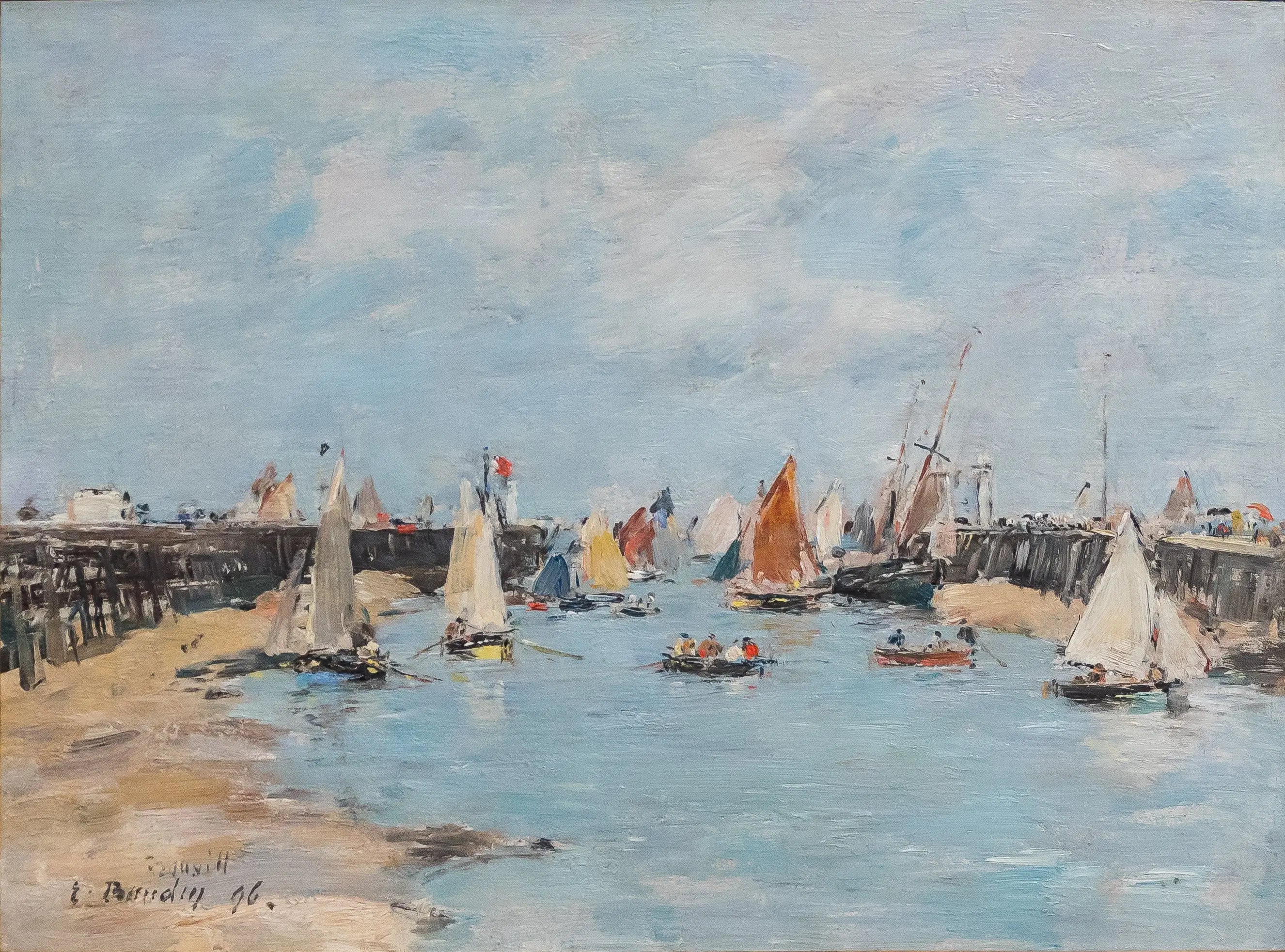Reproduction du tableau « Rentrée des bateaux de pêche à Trouville - Eugène Boudin » par Alpha Reproduction en peinture à l’huile