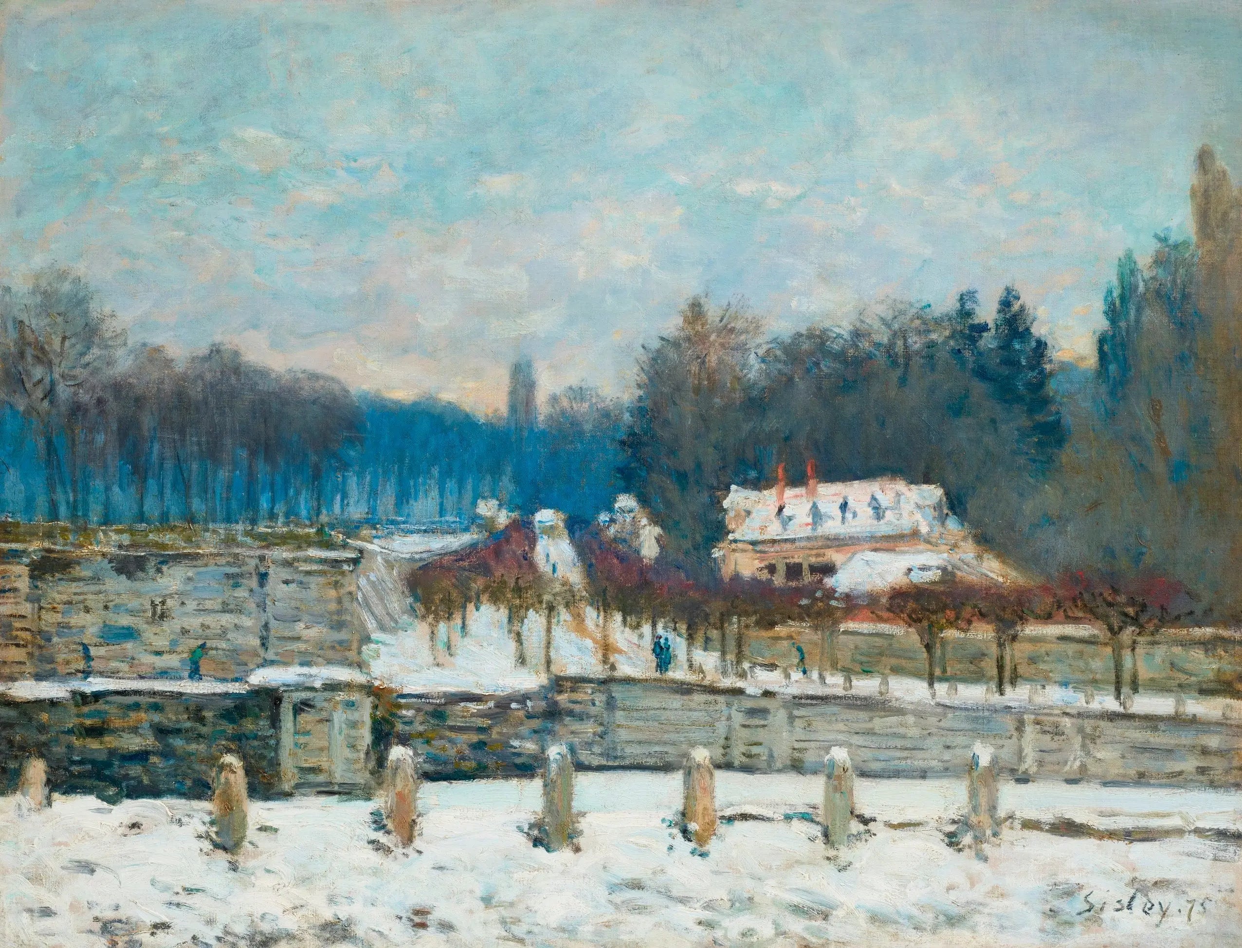 Reproduction du tableau « L'Abreuvoir de Marly-le-Roi, neige ou Jour d'hiver à Marly - Alfred Sisley » par Alpha Reproduction en peinture à l’huile