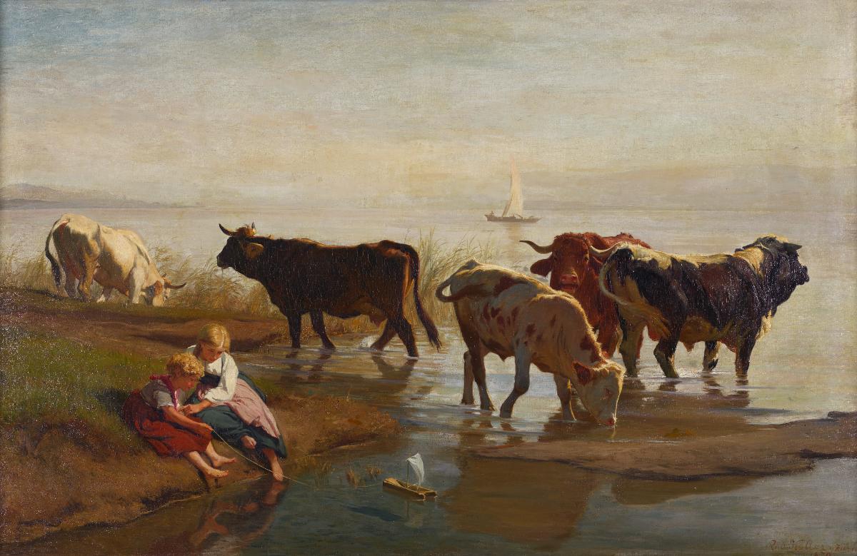 Vaches au bord du lac, Rudolf Koller, 1870