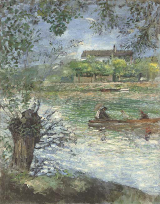 Reproduction du tableau « Saules et personnages dans une barque - Pierre-Auguste Renoir » par Alpha Reproduction en peinture à l’huile