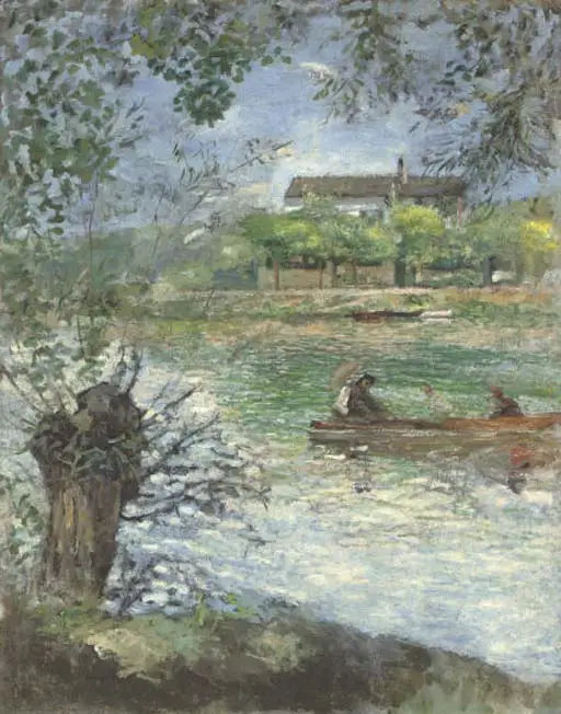 Reproduction du tableau « Saules et personnages dans une barque - Pierre-Auguste Renoir » par Alpha Reproduction en peinture à l’huile