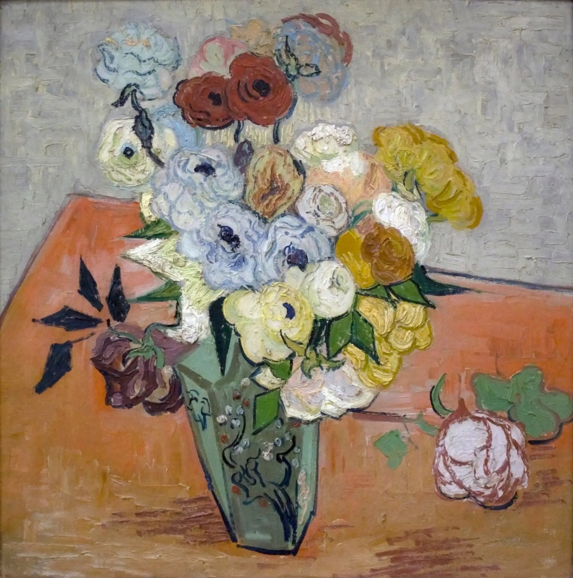 Reproduction du tableau « Roses et anémones - Vincent van Gogh » par Alpha Reproduction en peinture à l’huile