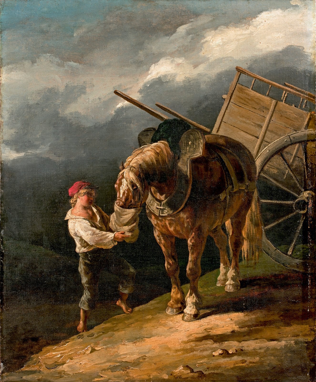 Reproduction du tableau « Garçon donnant l'avoine à un cheval dételé - Théodore Géricault » par Alpha Reproduction en peinture à l’huile