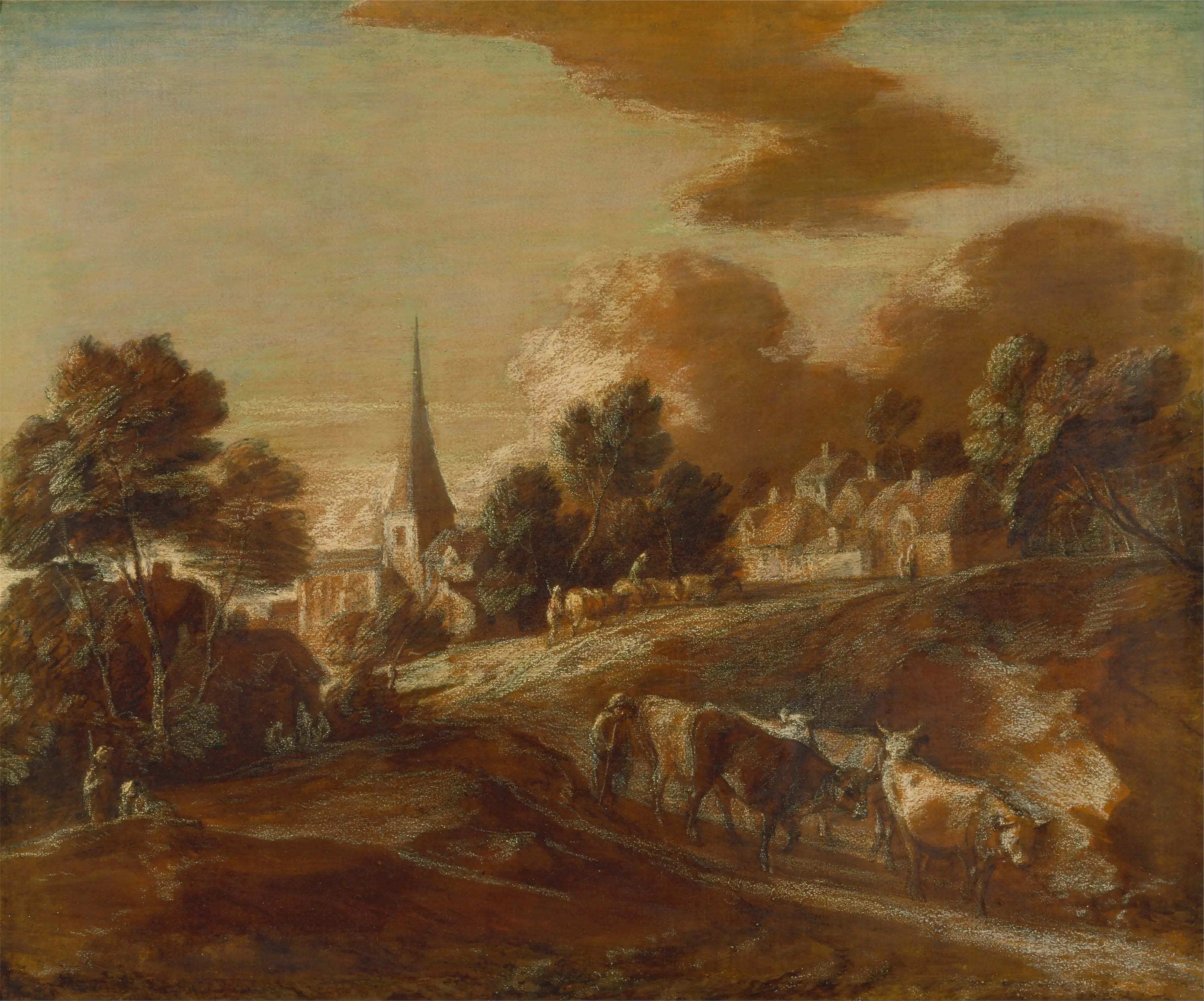 Un village boisé imaginaire avec des bouviers et du bétail - Thomas Gainsborough - Alpha Reproduction