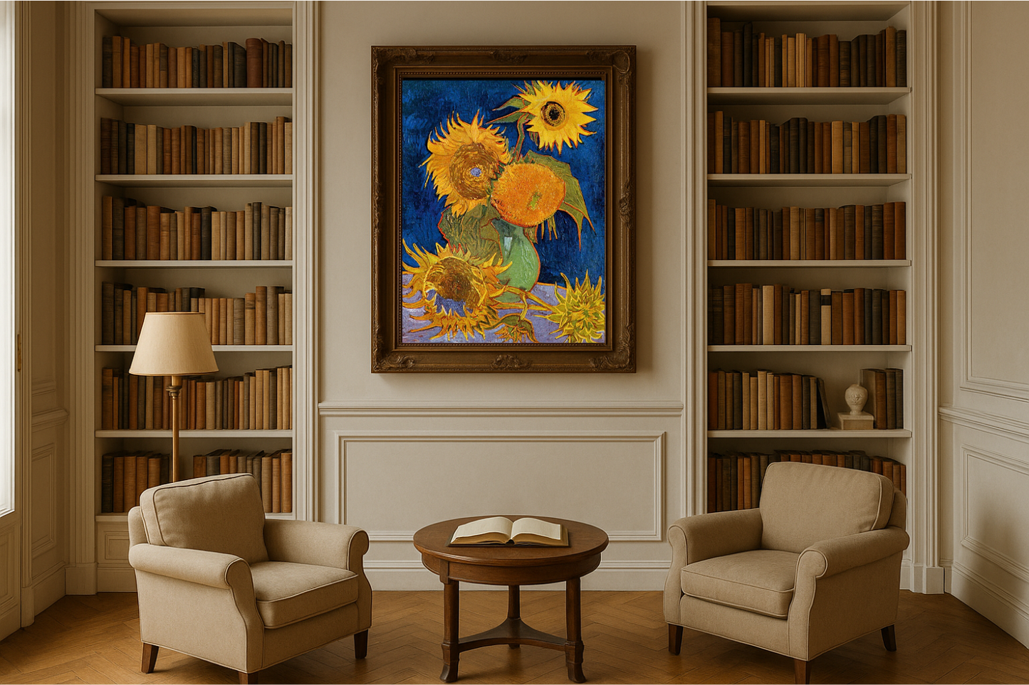 🌻 Girasoli (sfondo blu reale) – Vincent van Gogh (1888)