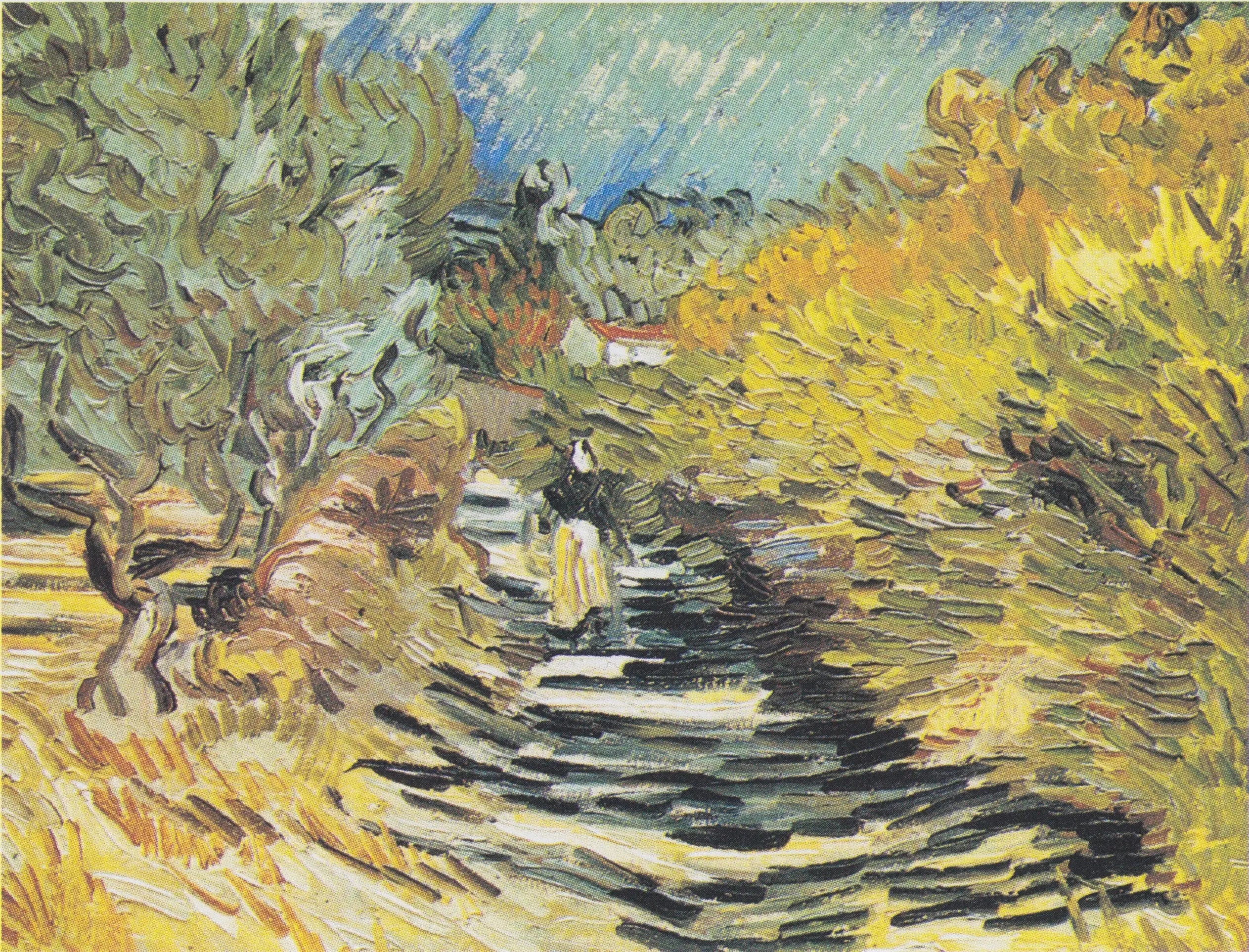 Reproduction du tableau « Une route à Saint-Rémy avec une figure féminine - Vincent van Gogh » par Alpha Reproduction en peinture à l’huile