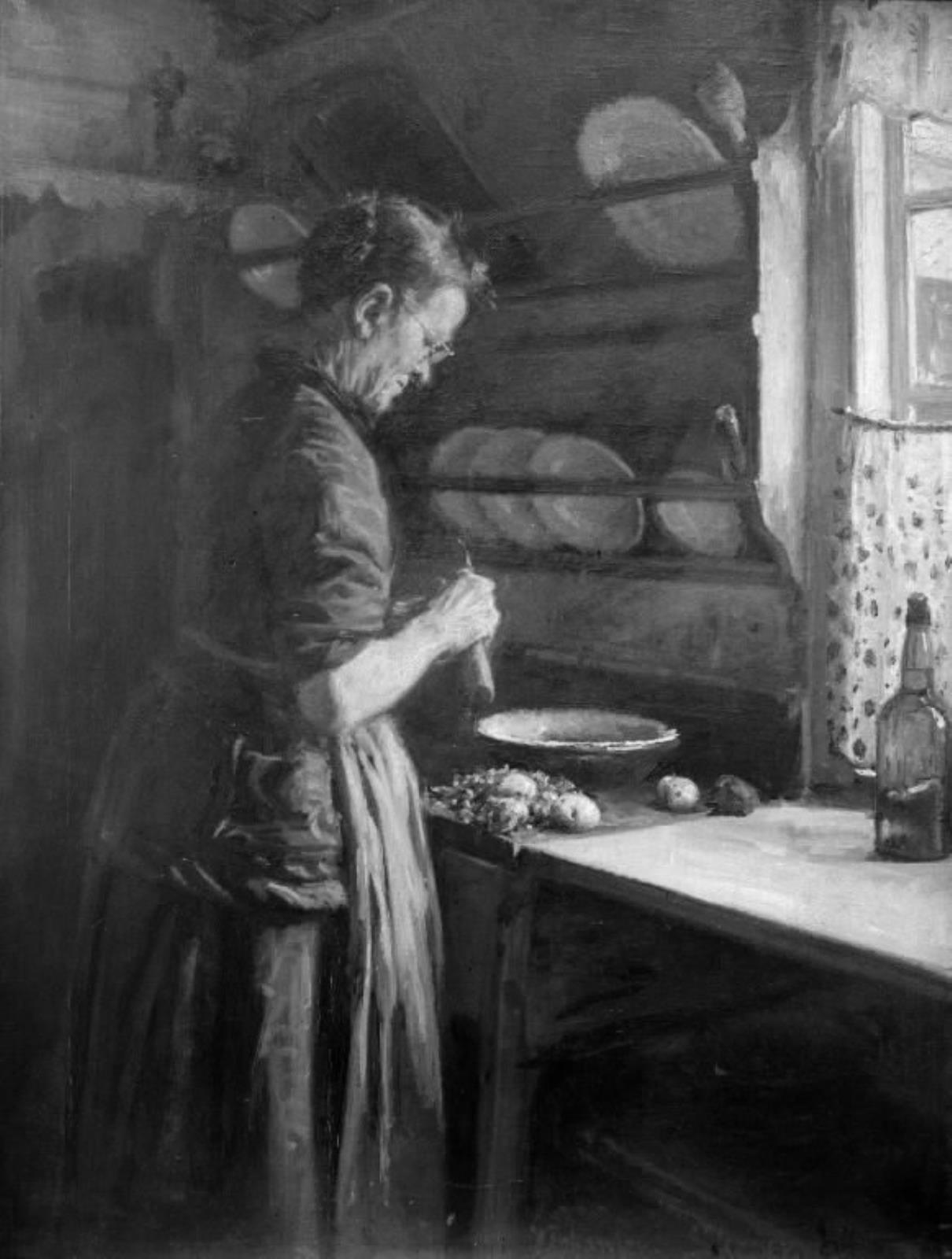 Je kokenet. Tante Nanna skræller kartofler - Viggo Johansen