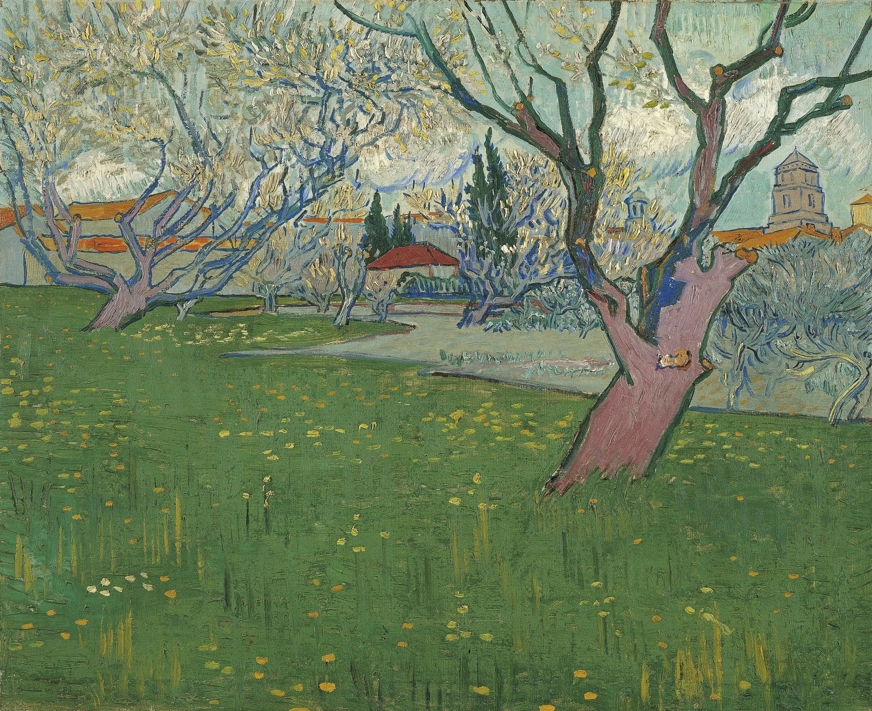 Reproduction du tableau « Vergers en fleurs, vue sur Arles - Vincent van Gogh » par Alpha Reproduction en peinture à l’huile