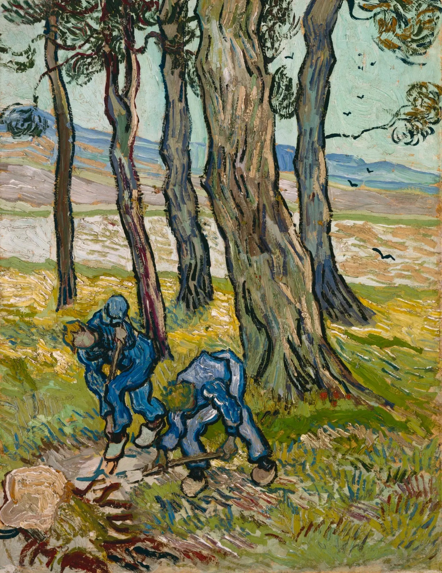 Reproduction du tableau « Deux bêcheurs parmi les arbres / Les bêcheurs - Vincent van Gogh » par Alpha Reproduction en peinture à l’huile