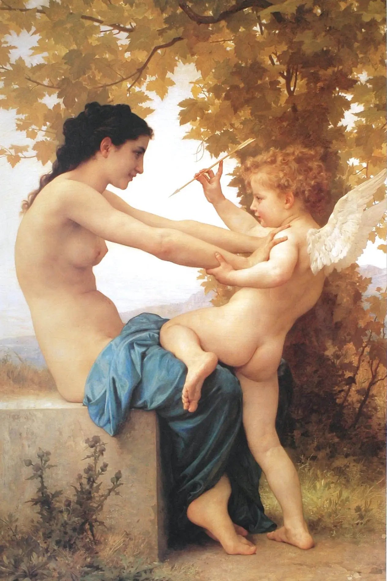 Reproduction du tableau « Jeune fille se défendant contre l'Amour - Bouguereau » par Alpha Reproduction en peinture à l’huile