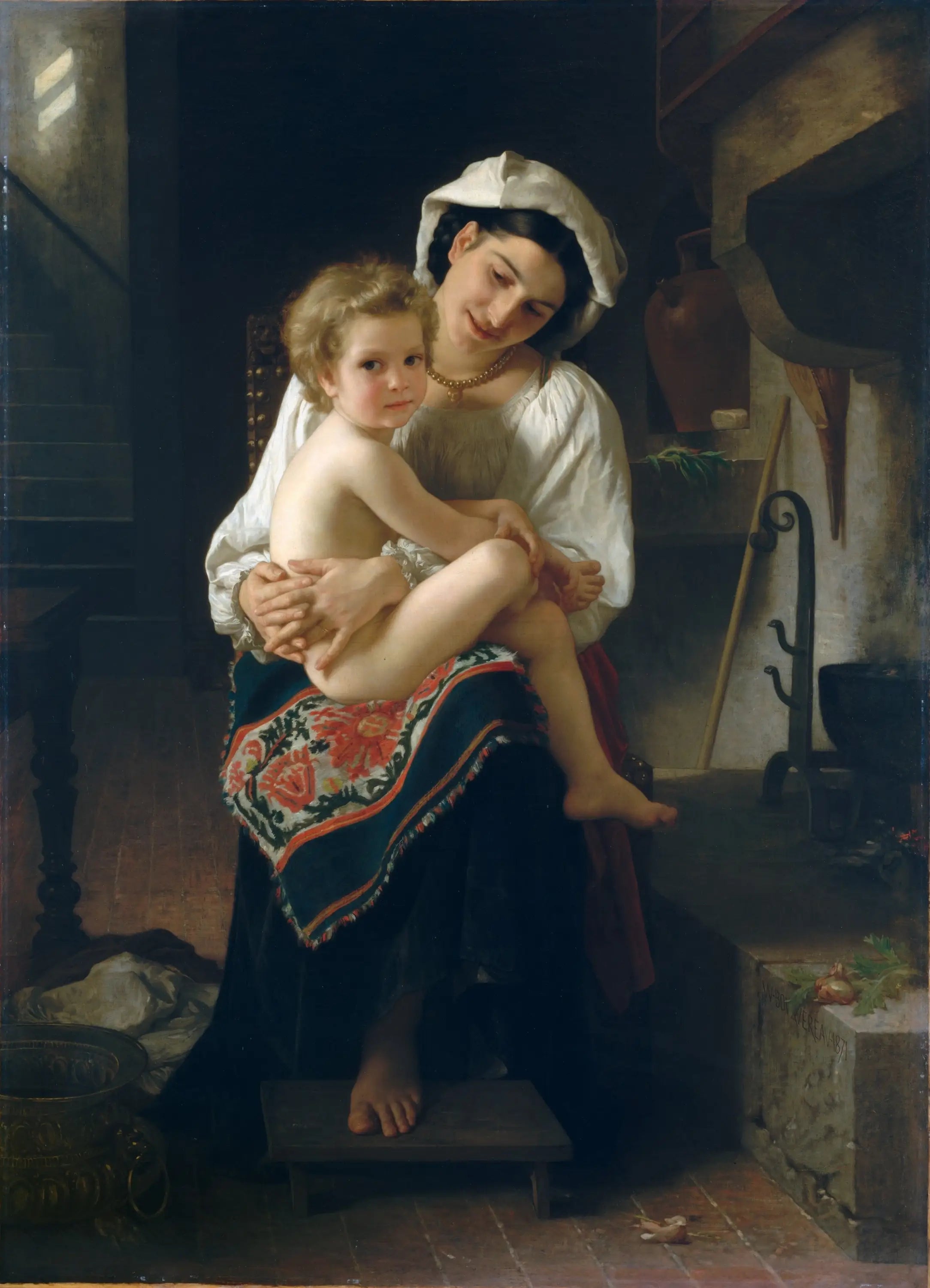 Reproduction du tableau « Jeune Mère contemplant son enfant - Bouguereau » par Alpha Reproduction en peinture à l’huile