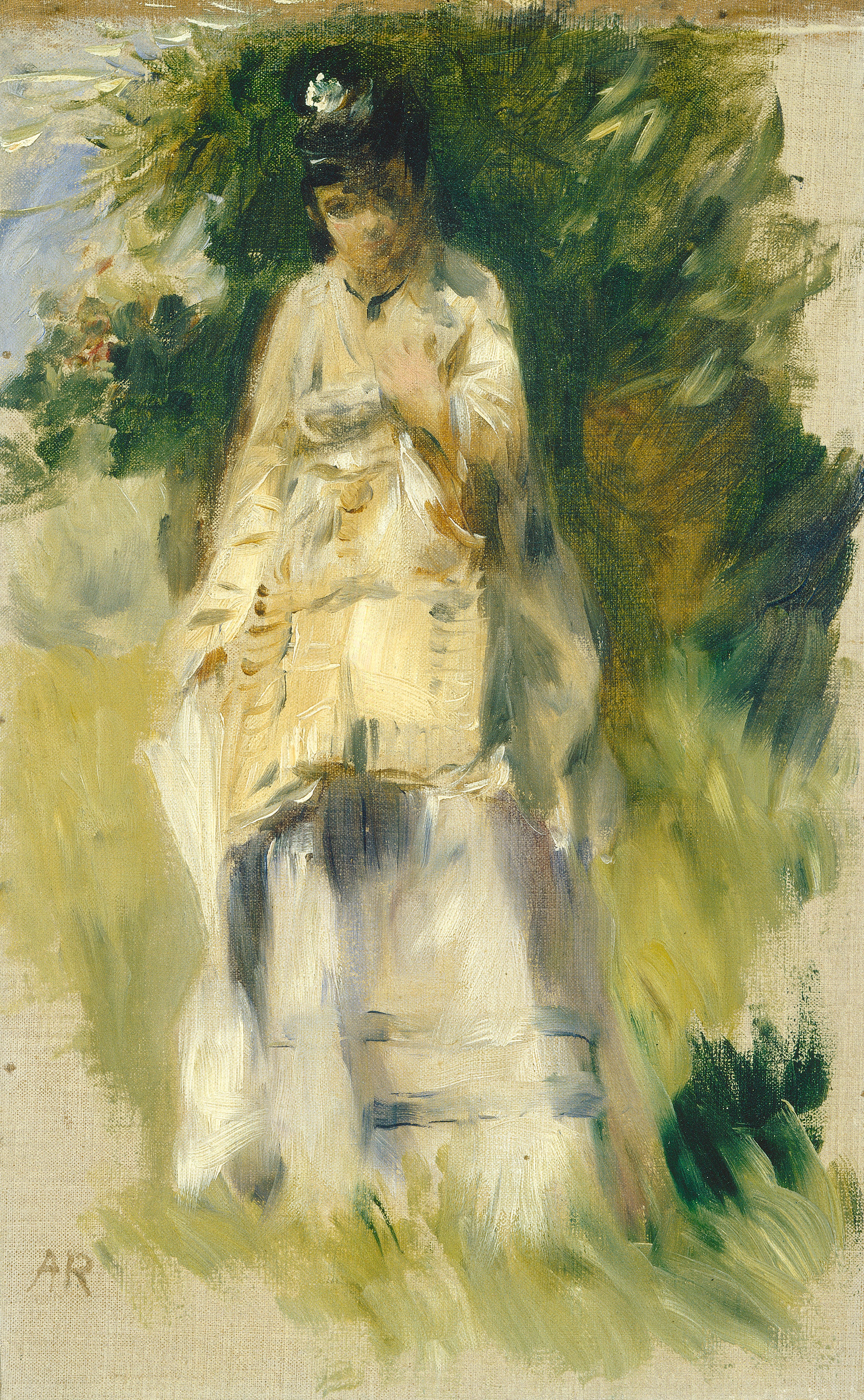 Reproduction du tableau « Femme debout près d'un arbre - Pierre-Auguste Renoir » par Alpha Reproduction en peinture à l’huile