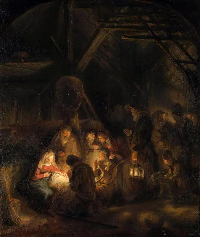 Reproduction du tableau « L’Adoration des bergers - Rembrandt » par Alpha Reproduction en peinture à l’huile