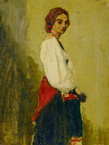 Jeune Italienne debout, le corps de profil et la tête de face - Jean-Baptiste Camille Corot