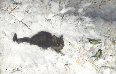Caccia, gatto e cinciallegre in un paesaggio invernale - Bruno Liljefors