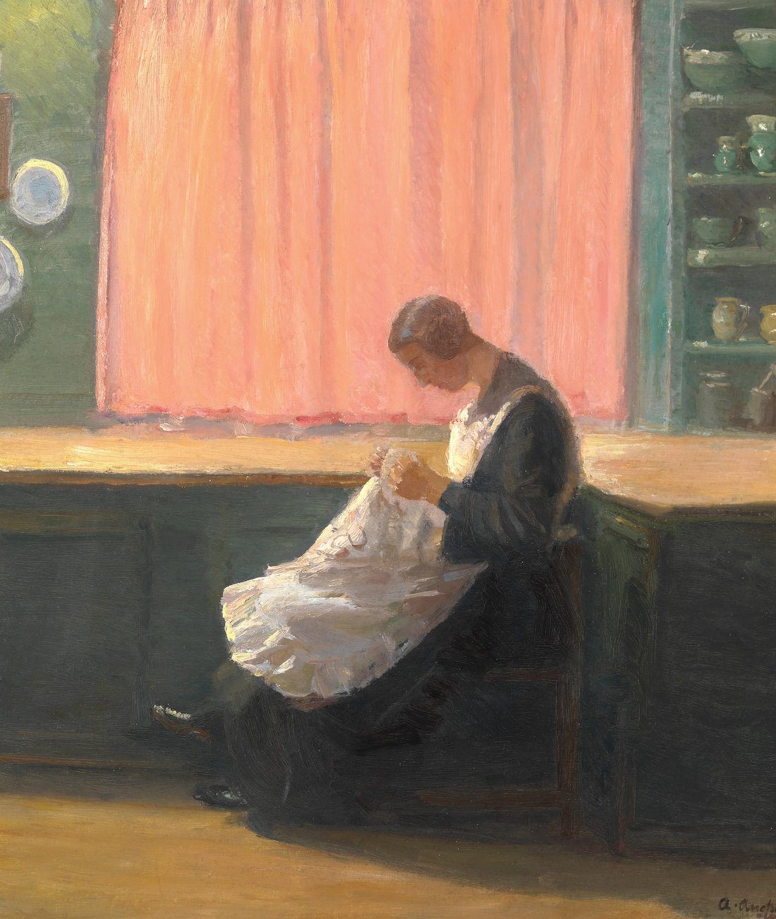 Alla fine della giornata. Una ragazzina che cuce. - Anna Ancher