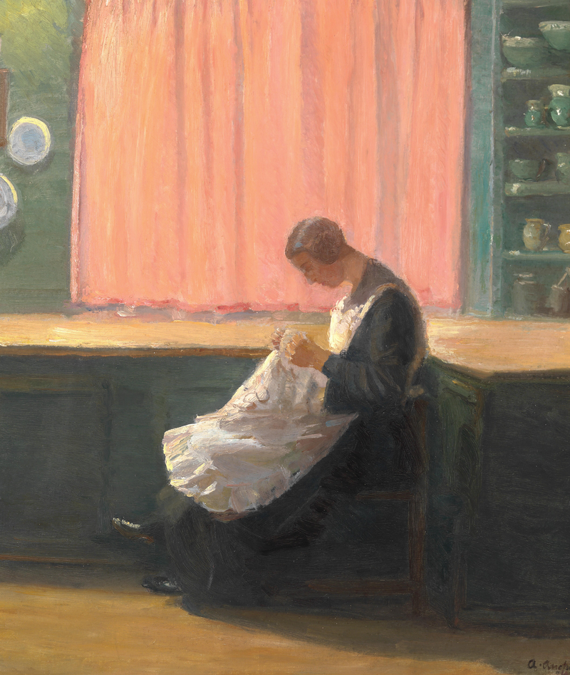 Alla fine della giornata. Una ragazzina che cuce. - Anna Ancher