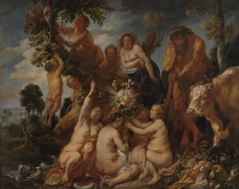 Achélous vaincu par Hercule. L'origine de la corne d'abondance. (Allégorie de la fécondité) - Jacob Jordaens image 1 copie peinte à la main à l’huile