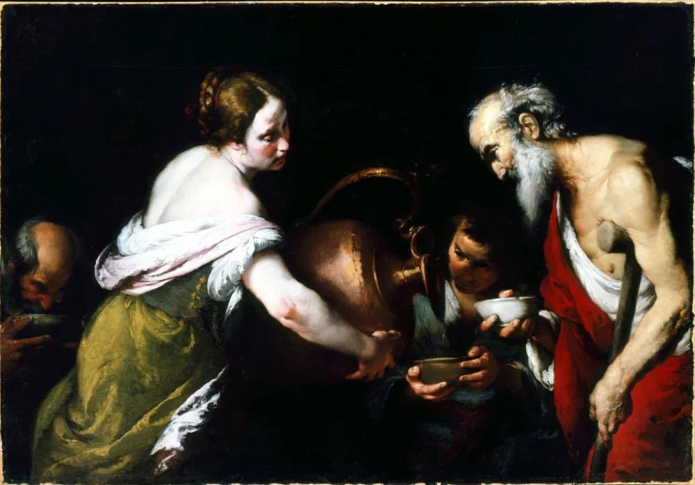 Acte de miséricorde : Donner à boire à ceux qui ont soif - Bernardo Strozzi image 1 copie de tableau peinte à la main