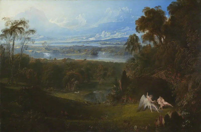 Adamo ed Eva divertendo l'angelo Raffaele - John Martin