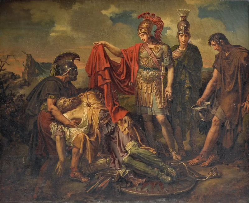 Alexandre coprendo con il suo mantello il corpo di Dario - Charles Meynier