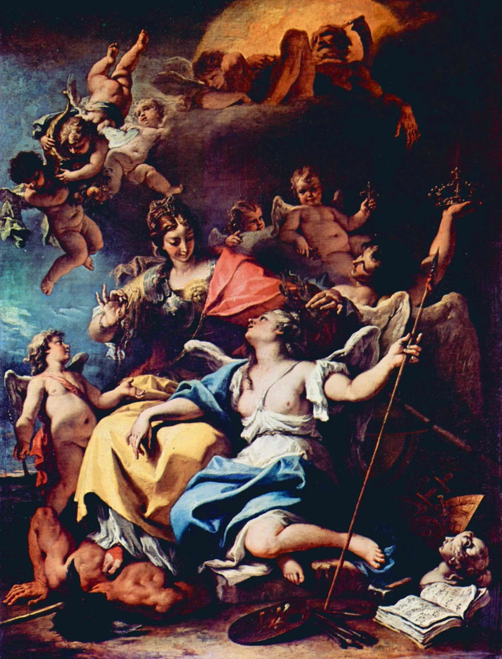 Allégorie de la France sous la figure de Minerve foulant aux pieds l'Ignorance et couronnant la Vertu - Sebastiano Ricci image 1 reproduction artisanale de tableau