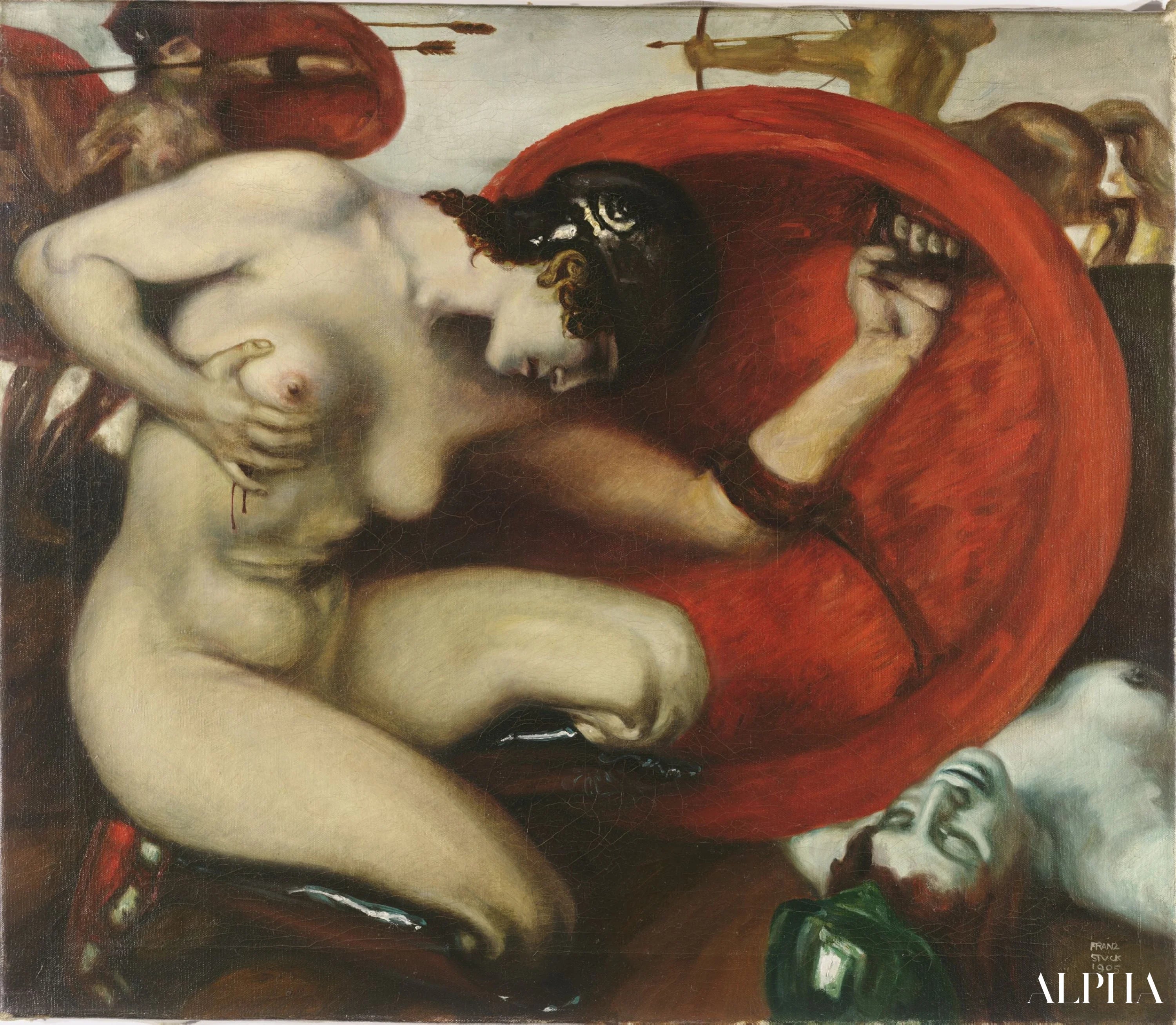 Reproduction du tableau « Amazone Blessée - Franz von stuck » par Alpha Reproduction en peinture à l’huile