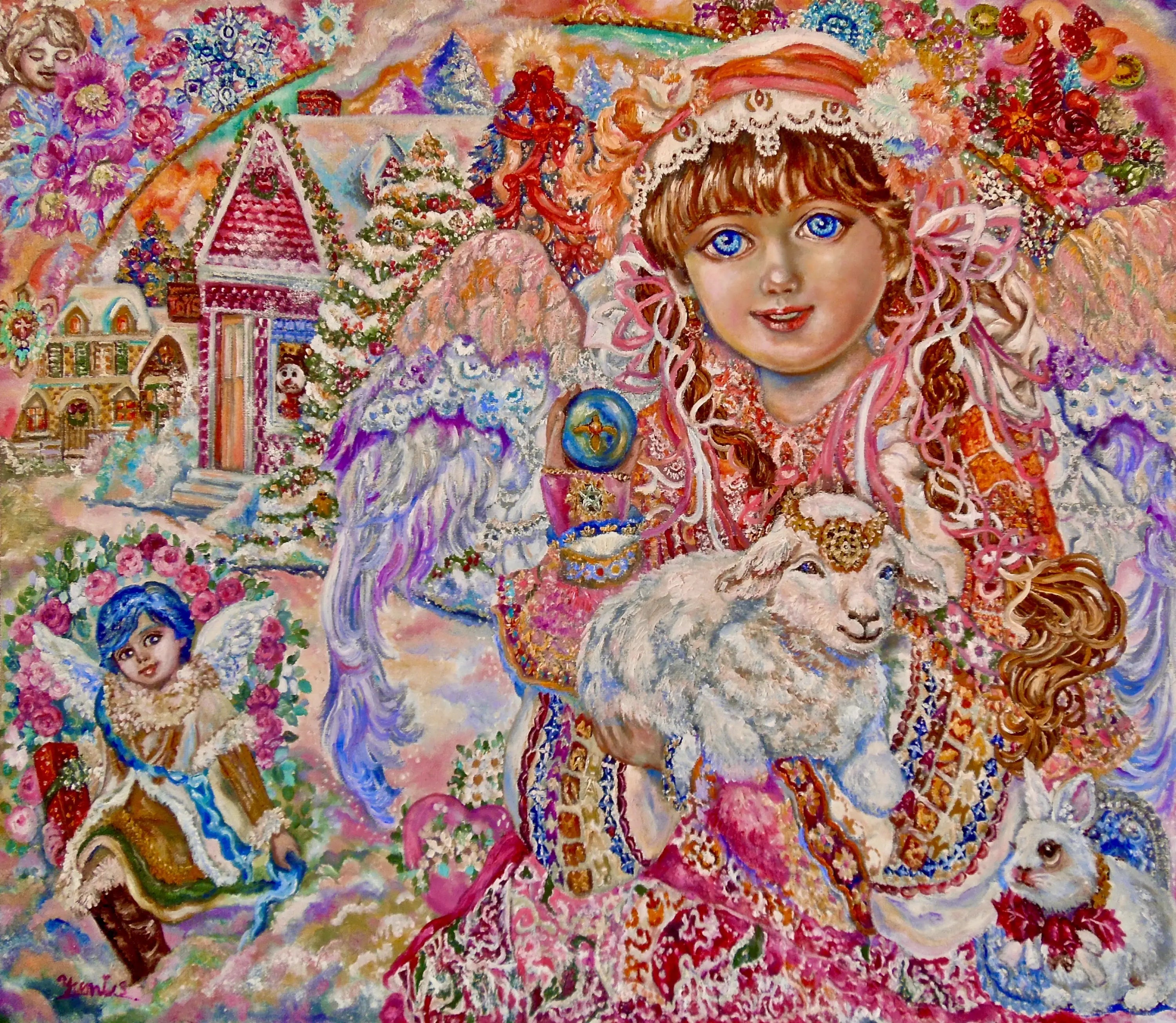 An angel holding the Lamb of God - Yumi Sugai Reproductions de tableaux à la peinture à l’huile