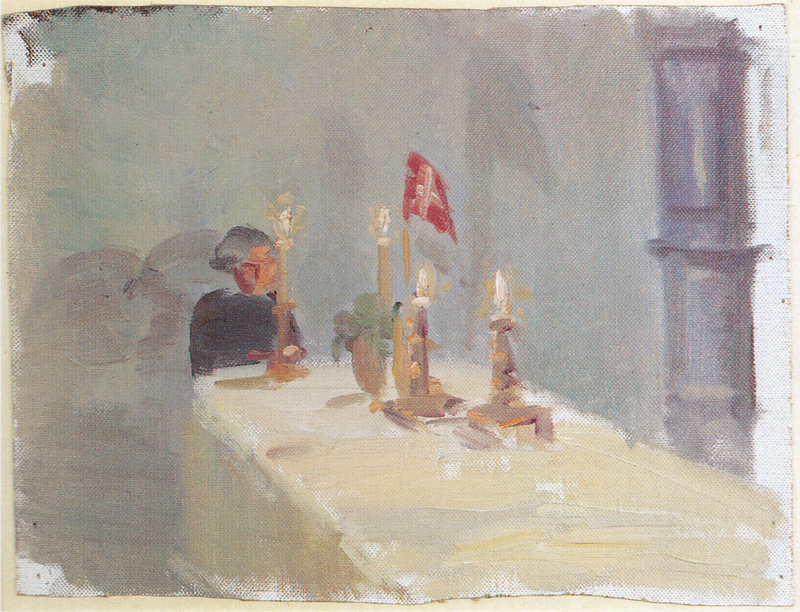 Compleanno. Una donna in fondo al tavolo con candele e una bandiera. - Anna Ancher
