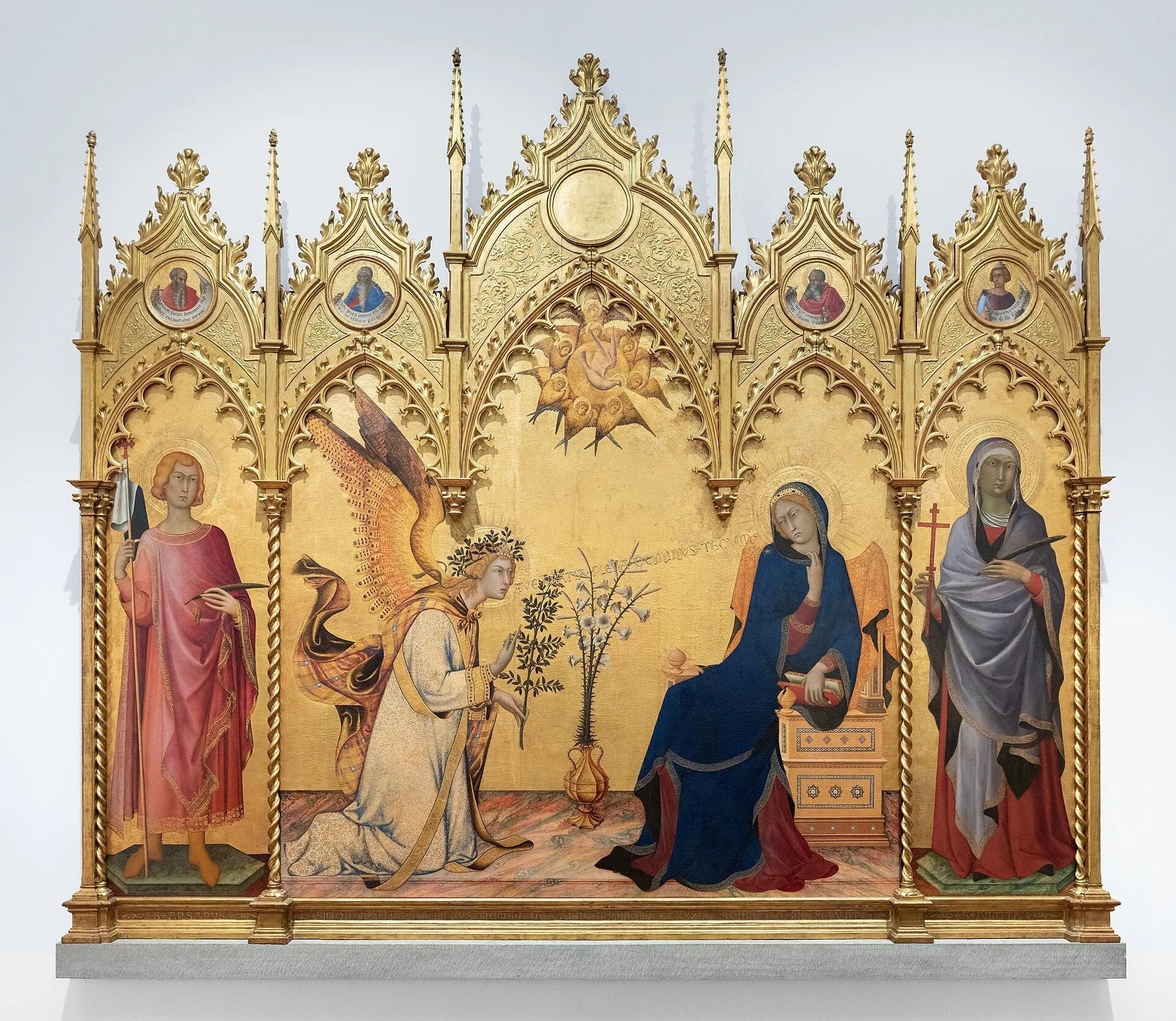 Annonciation entre les saints Ansan et Marguerite - Simone Martini image 1 reproduction artisanale de tableau