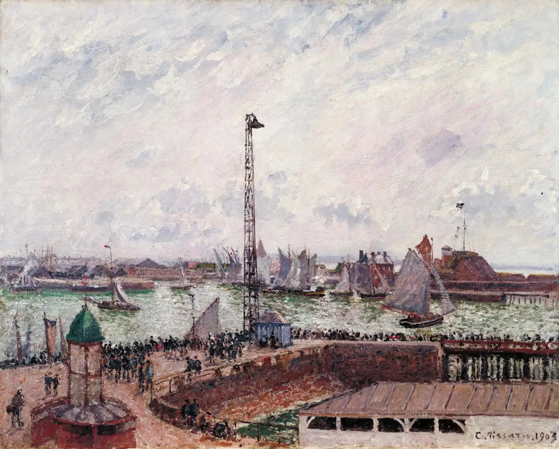 Anse dei piloti, Le Havre, mattina, tempo grigio, nebbioso - Camille Pissarro