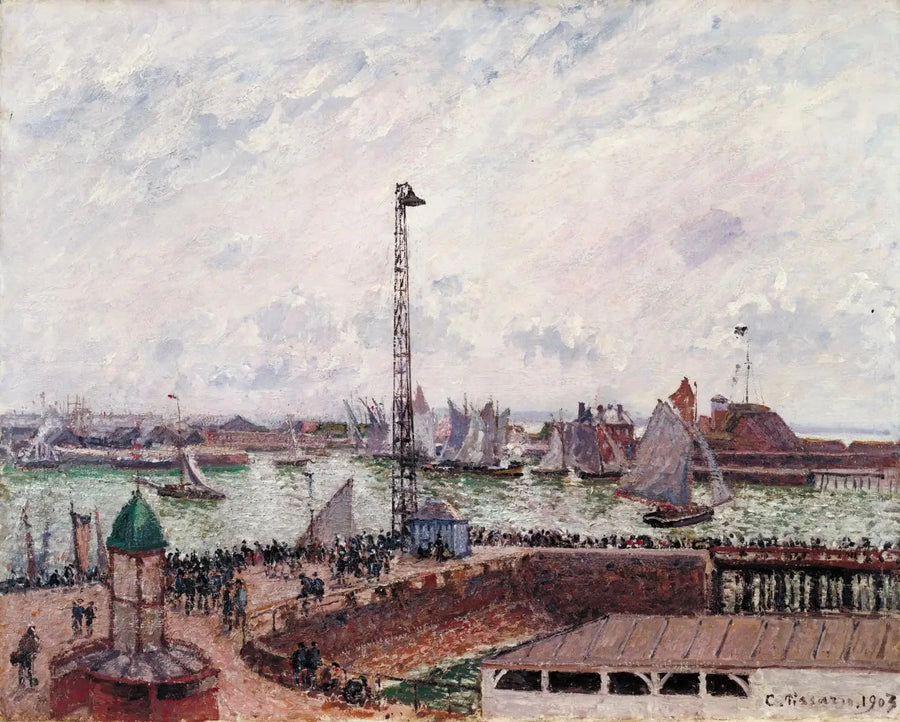 Anse dei piloti, Le Havre, mattina, tempo grigio, nebbioso - Camille Pissarro