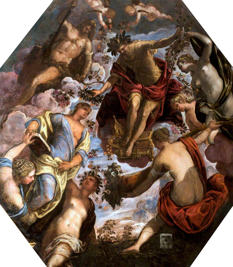 Apollon che incorona un poeta, in presenza di Ercole e di altre quattro donne. - Jacopo Tintoretto