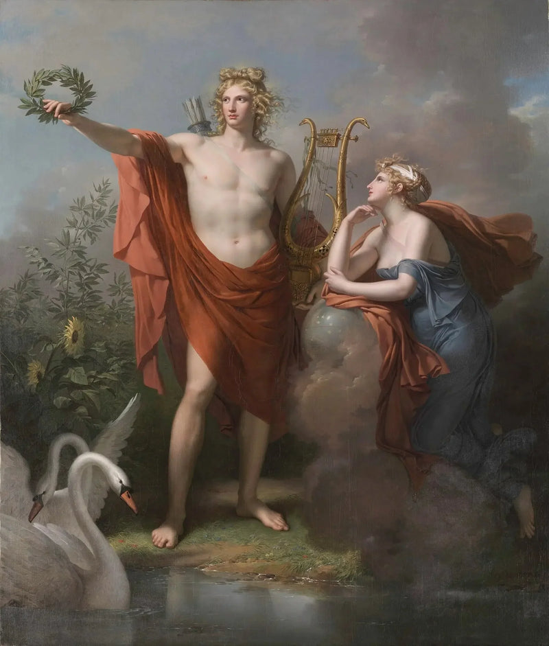 Apollon, Dio della Luce, dell’Eloquenza e delle Belle Arti, accompagnato da Urania, Musa che presiede all’Astronomia