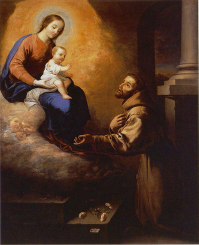 Apparition de la Vierge et de l’Enfant Jésus à saint François à la Portioncule - Francisco de Zurbarán - Alpha