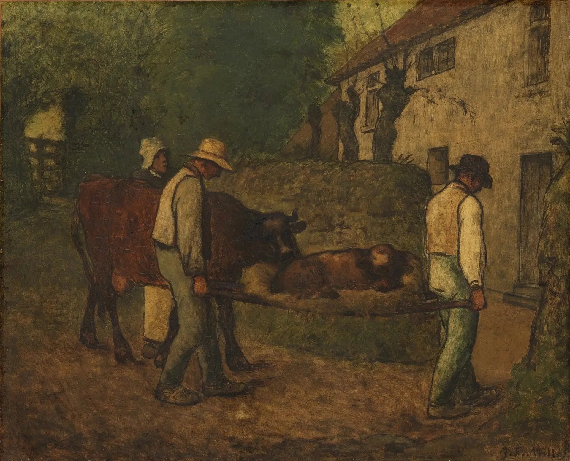 Apport à la maison le veau né dans les champs - Jean-François Millet image 1 reproduction réalisée par Alpha Reproduction
