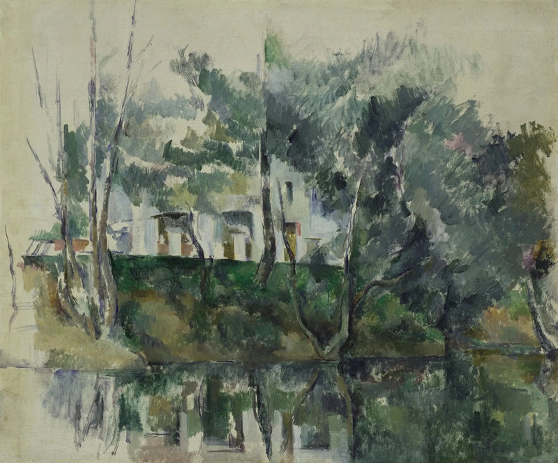 Alberi e case sul bordo dell'acqua - Paul Cézanne