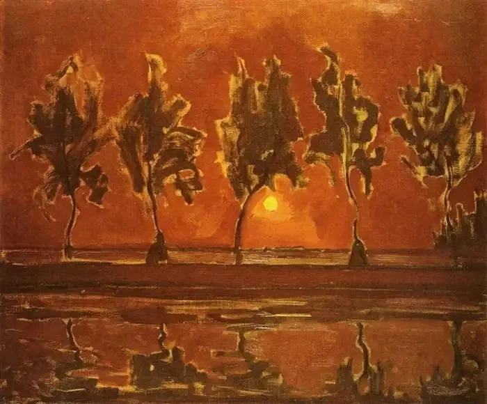 Arbres près du Gein au lever de la lune - Piet Mondrian image 1 copie de tableau peinte à la main