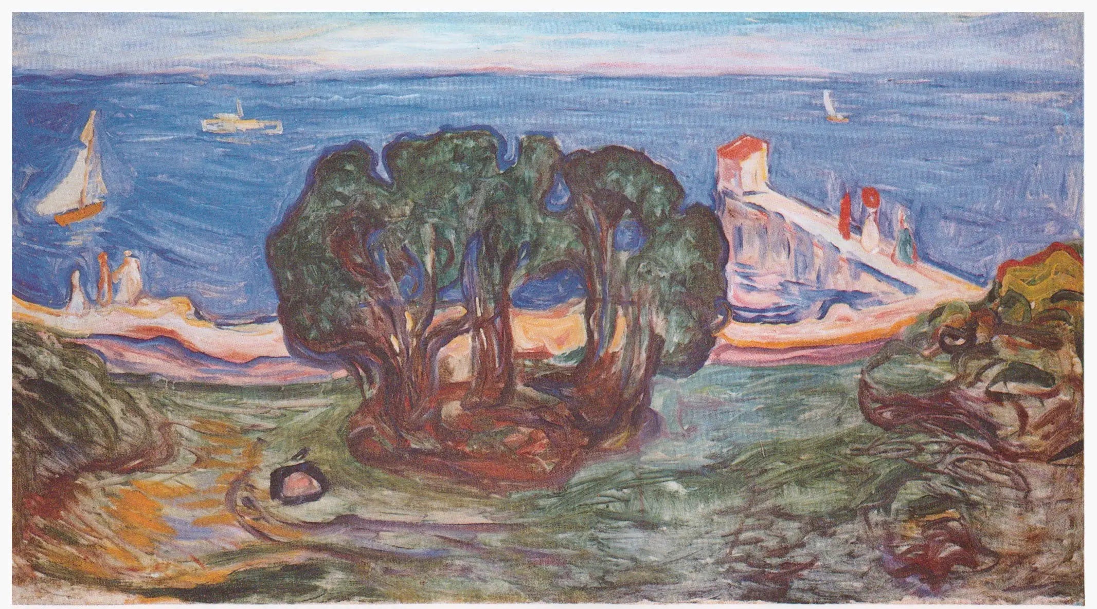Reproduction du tableau « Arbres sur la plage (Frise Linde) - Edvard Munch » par Alpha Reproduction en peinture à l’huile