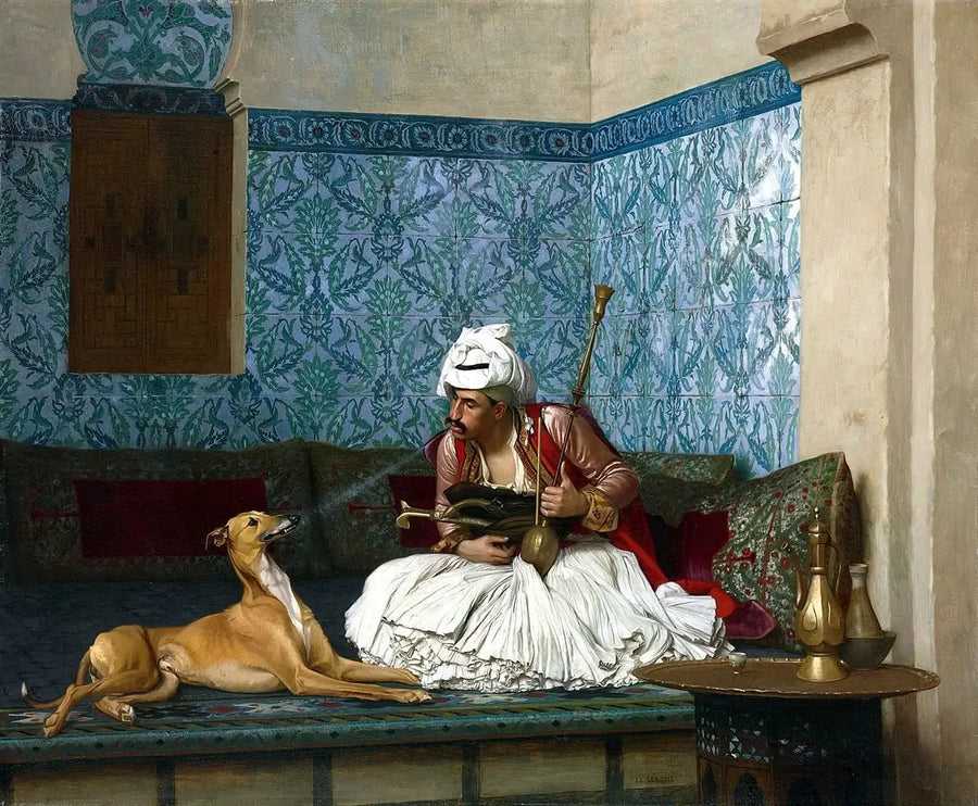 Arnaut soffia fumo sul naso del suo cane - Jean-Léon Gérôme
