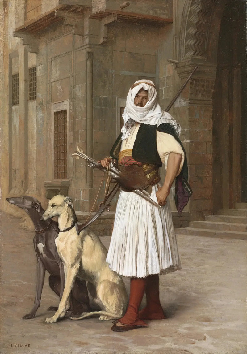 Arnaute con due cani whippet - Jean-Léon Gérôme