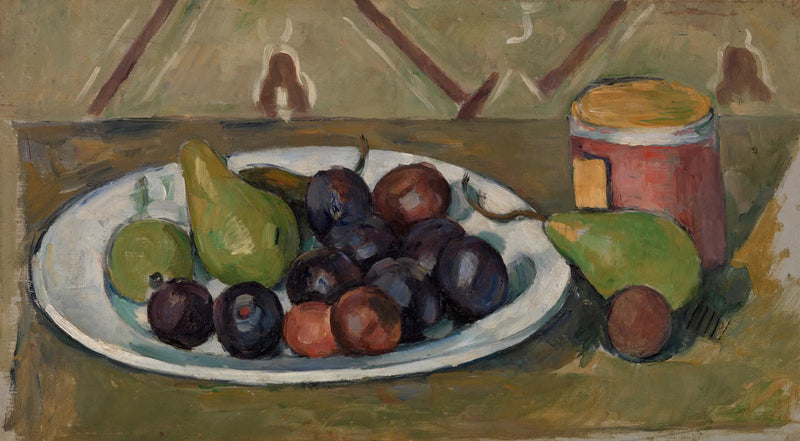 Piatto con frutta e barattolo di conserve - Paul Cézanne