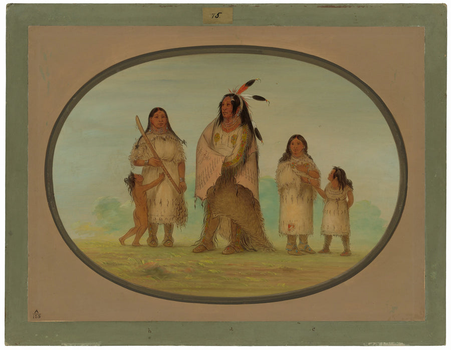 Assinneboine Warrior et sa famille - George Catlin