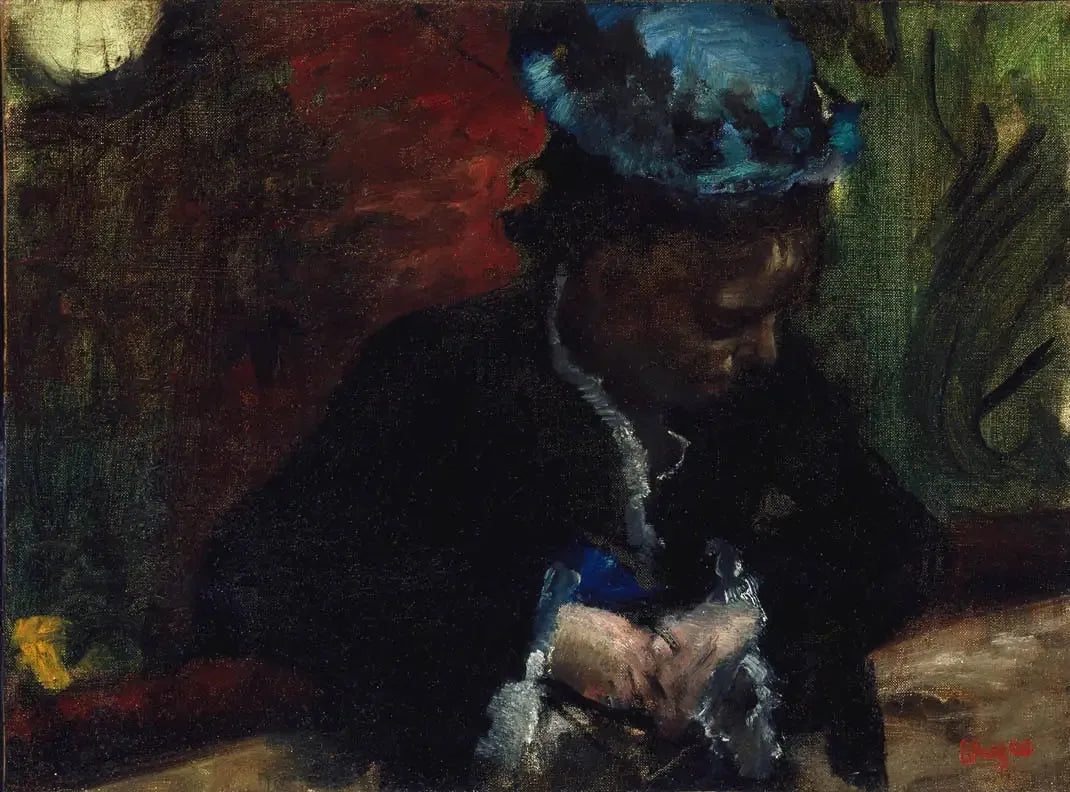 Au théâtre : femme assise au balcon - Edgar Degas image 1 reproduction artisanale de tableau