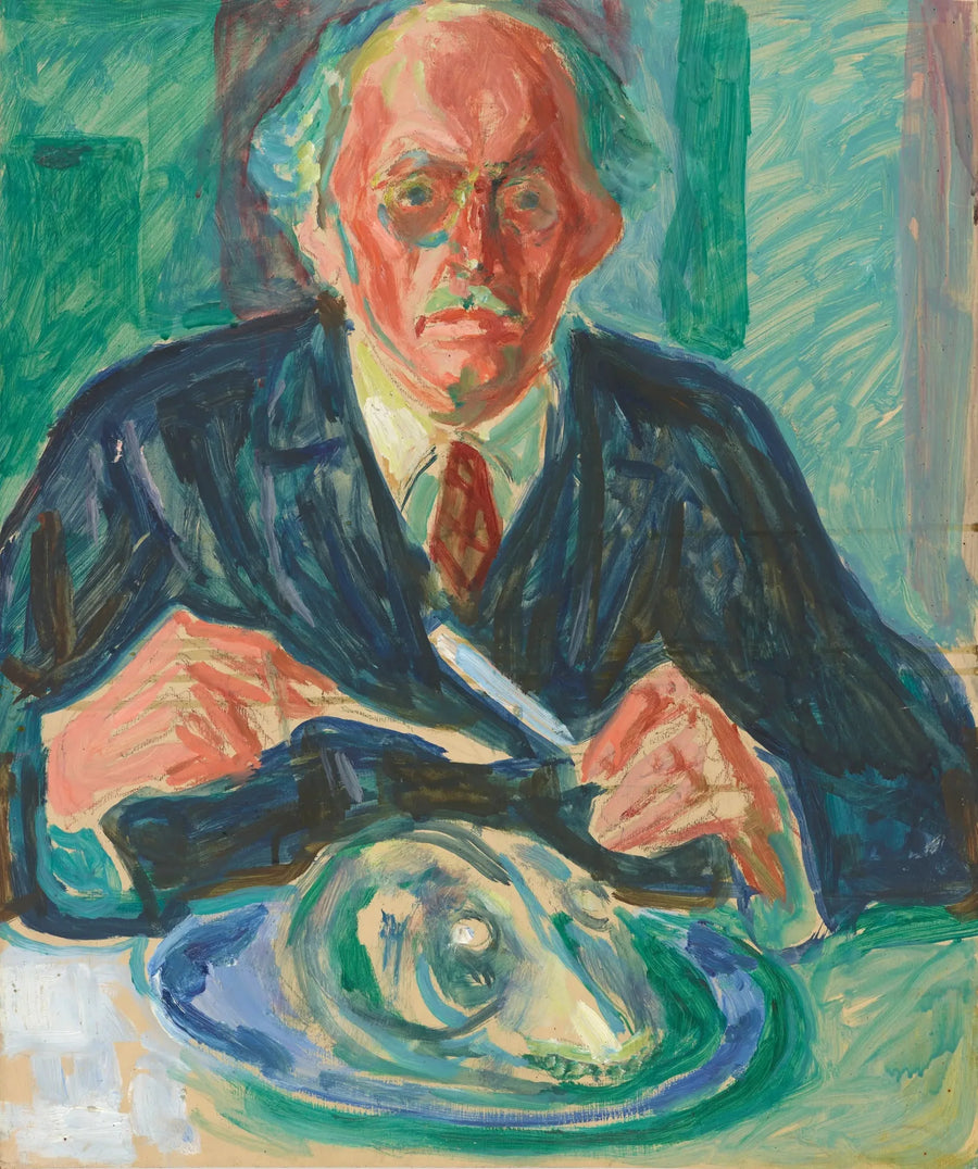 Autoritratto con testa di cane su un piatto - Edvard Munch