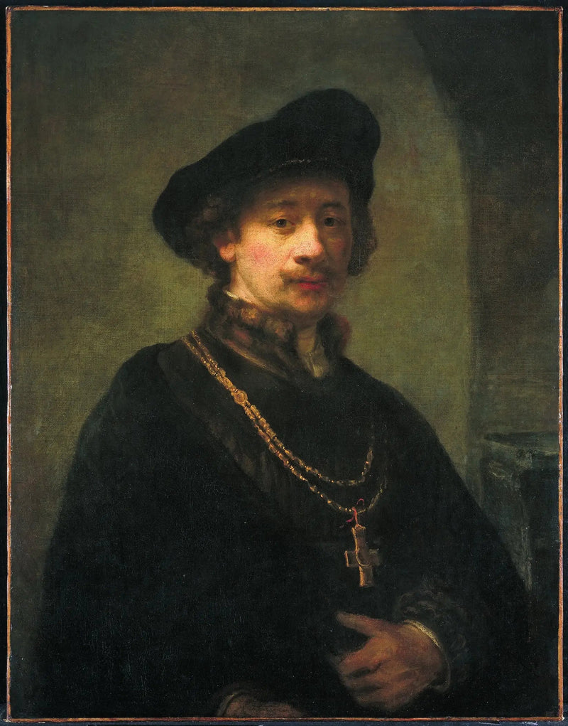Autoritratto con berretto, catena d'oro e bastone - Rembrandt
