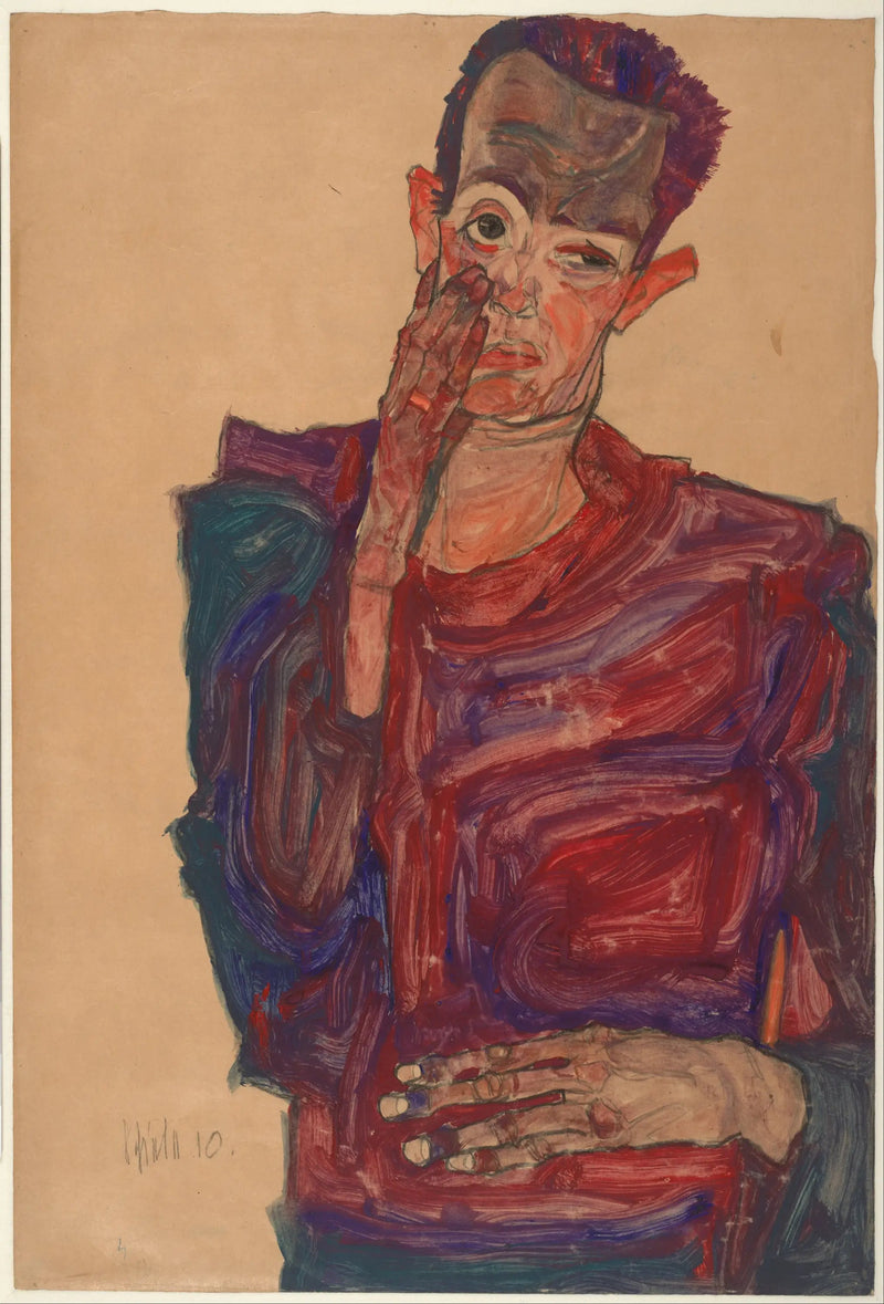 Autoritratto con la palpebra abbassata - Egon Schiele